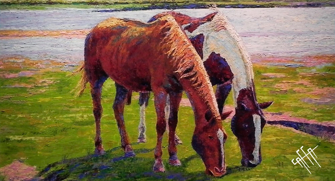 Pastando - Pintura al oleo