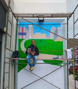Sergio Caffarena en andamio