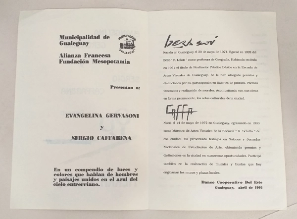 Interior del folleto de la muestra Tierra y Azul